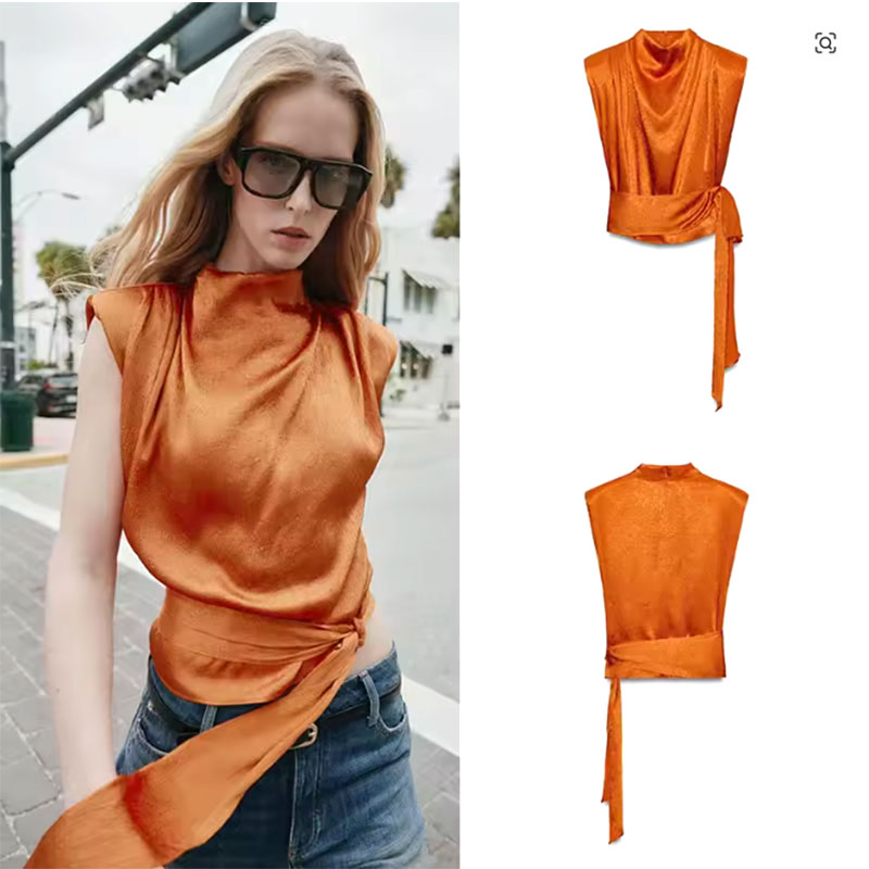 Shirt Camp Collar - Атласный укороченный топ без рукавов с