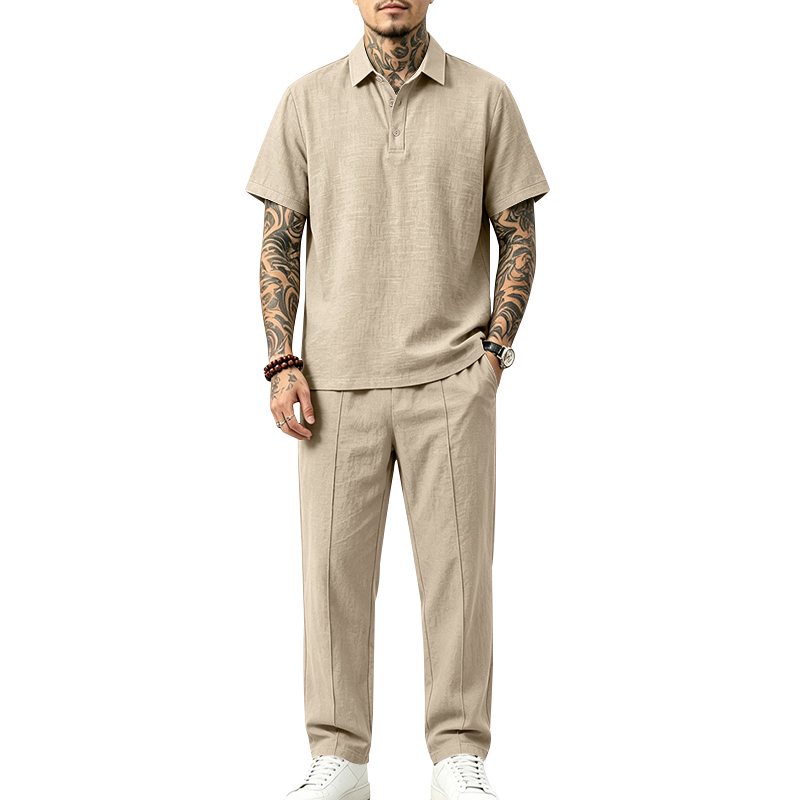 Short Linen Drawstring - Мужской комплект из 2 предметов: поло