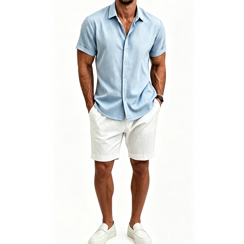 Short Linen Drawstring - Мужской комплект из хлопка и льна: